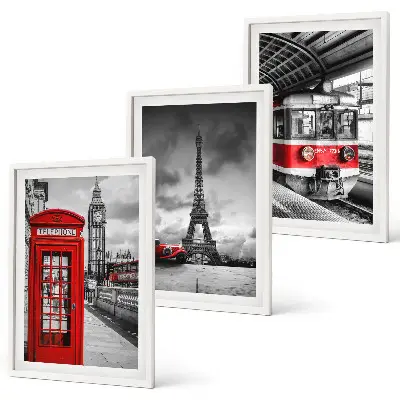 Set de tablouri pentru dormitor cu ilustrații de transport din Londra și Paris