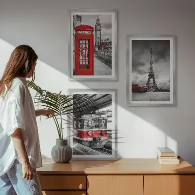 Set de tablouri pentru dormitor cu ilustrații de transport din Londra și Paris