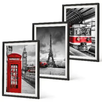 Set de tablouri pentru dormitor cu ilustrații de transport din Londra și Paris