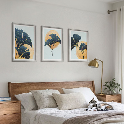 Set tablouri decorative Frunze de ginkgo pe fundal deschis