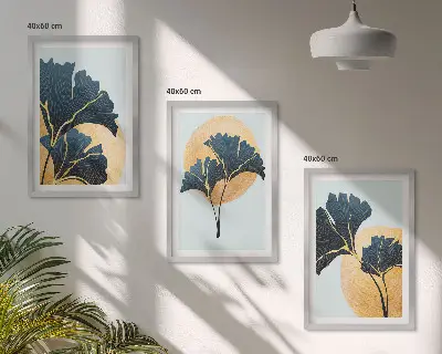 Set tablouri decorative cu frunze de ginkgo pe fundal deschis