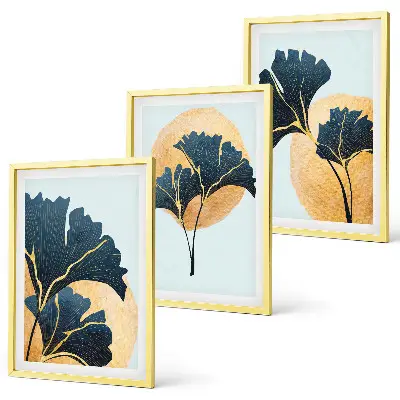 Set tablouri decorative cu frunze de ginkgo pe fundal deschis