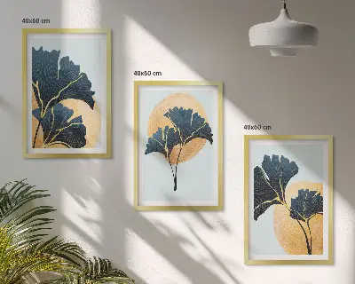 Set tablouri decorative cu frunze de ginkgo pe fundal deschis