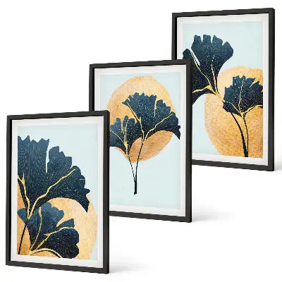 Set tablouri decorative cu frunze de ginkgo pe fundal deschis
