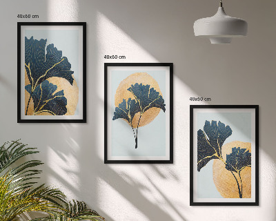 Set tablouri decorative Frunze de ginkgo pe fundal deschis
