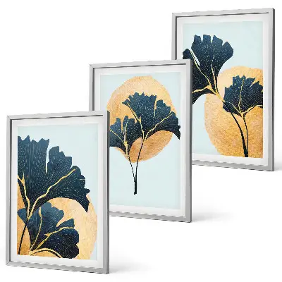 Set tablouri decorative cu frunze de ginkgo pe fundal deschis