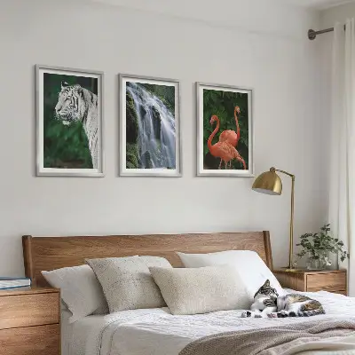Set tablouri decorative cu model cascadă, tigru, flamingi și natură
