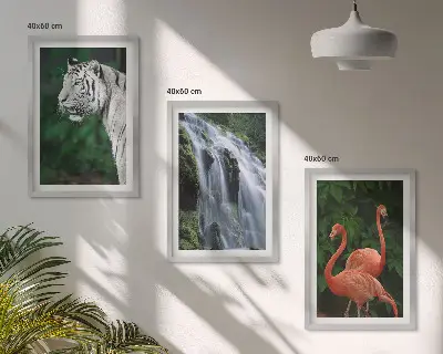 Set tablouri decorative cu model cascadă, tigru, flamingi și natură