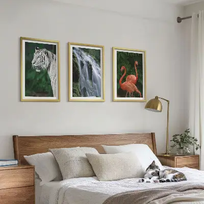 Set tablouri decorative cu model cascadă, tigru, flamingi și natură
