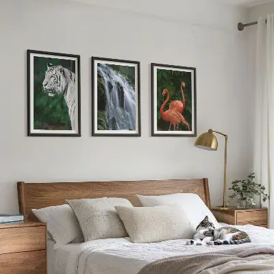 Set tablouri decorative cu model cascadă, tigru, flamingi și natură