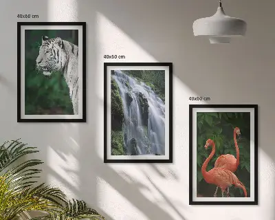 Set tablouri decorative cu model cascadă, tigru, flamingi și natură