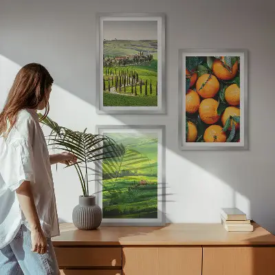 Set de tablouri pentru dormitor cu peisaj rural italian și portocale