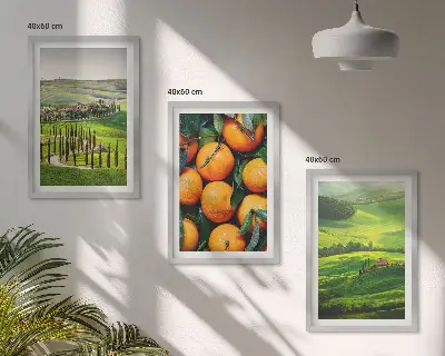 Set de tablouri pentru dormitor cu peisaj rural italian și portocale