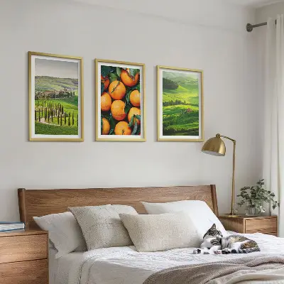 Set de tablouri pentru dormitor cu peisaj rural italian și portocale