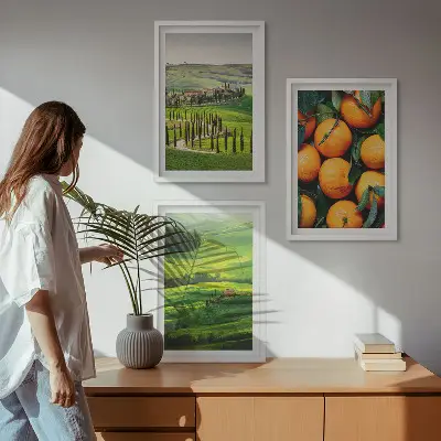 Set de tablouri pentru dormitor cu peisaj rural italian și portocale