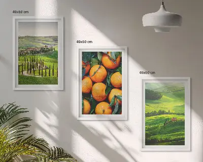 Set de tablouri pentru dormitor cu peisaj rural italian și portocale