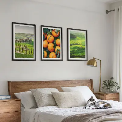 Set de tablouri pentru dormitor cu peisaj rural italian și portocale
