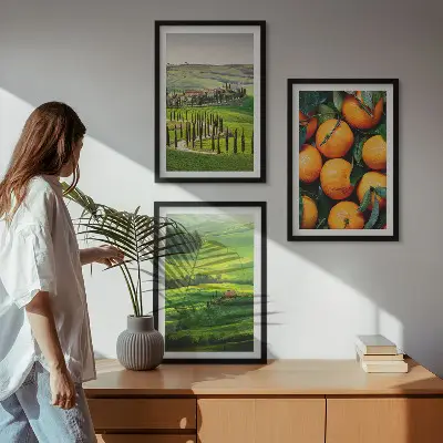 Set de tablouri pentru dormitor cu peisaj rural italian și portocale