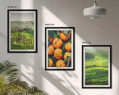Set de tablouri pentru dormitor cu peisaj rural italian și portocale