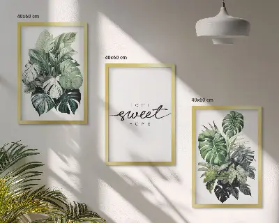 Set de tablouri decorative cu plante și mesajul Dulce Casă