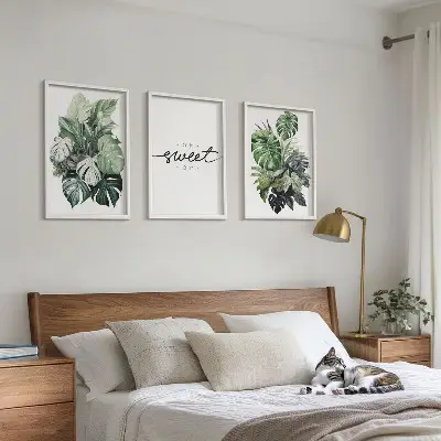Set de tablouri decorative cu plante și mesajul Dulce Casă