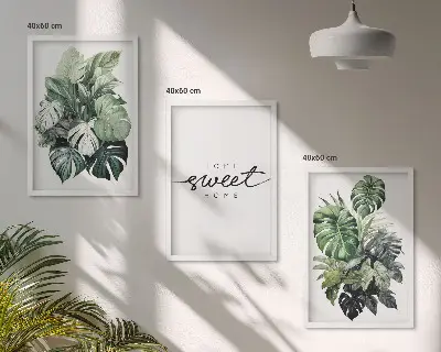 Set de tablouri decorative cu plante și mesajul Dulce Casă