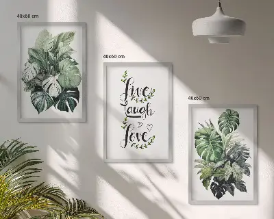 Set tablouri pentru dormitor cu model plante cu frunze și mesajul trăiește, râde, iubește