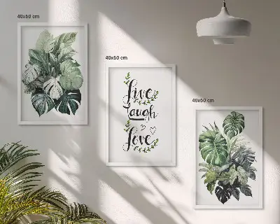 Set tablouri pentru dormitor cu model plante cu frunze și mesajul trăiește, râde, iubește