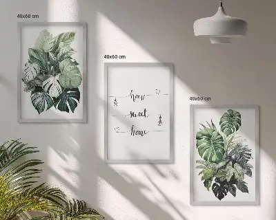 Set tablouri pentru dormitor cu frunze de monstera pictate în acuarelă