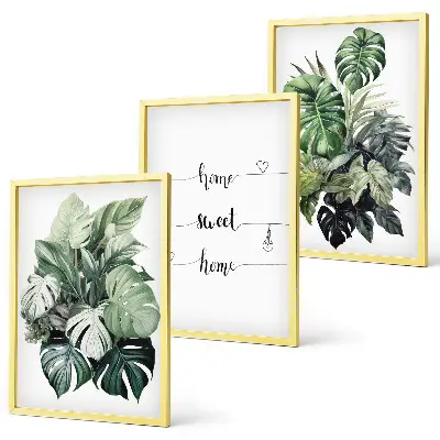 Set tablouri pentru dormitor cu frunze de monstera pictate în acuarelă