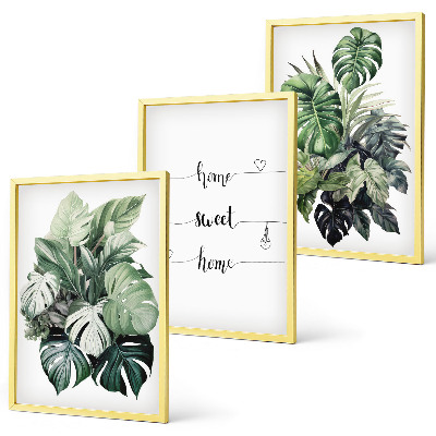 Set tablouri pentru dormitor Frunze de Monstera în acuarelă