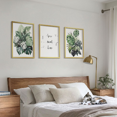 Set tablouri pentru dormitor Frunze de Monstera în acuarelă