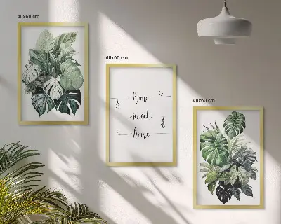Set tablouri pentru dormitor cu frunze de monstera pictate în acuarelă