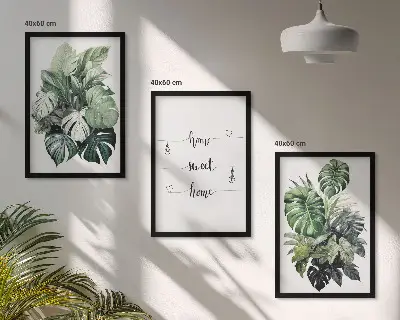 Set tablouri pentru dormitor cu frunze de monstera pictate în acuarelă