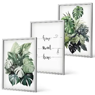 Set tablouri pentru dormitor cu frunze de monstera pictate în acuarelă