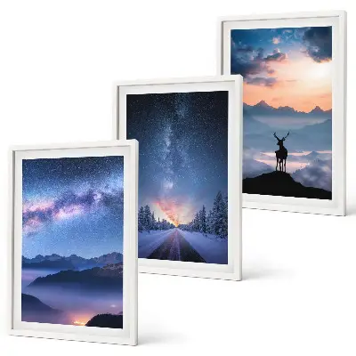 Set tablouri pentru dormitor cer nocturn cu munți, ceață și cerb