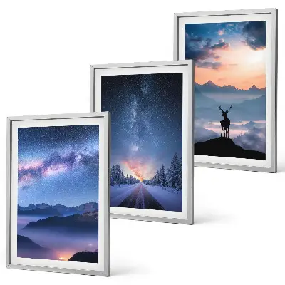 Set tablouri pentru dormitor cer nocturn cu munți, ceață și cerb