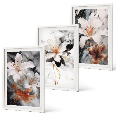 Set tablouri decorative Flori marmură alb negru