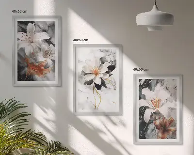 Set tablouri decorative cu model flori din marmură alb-negru