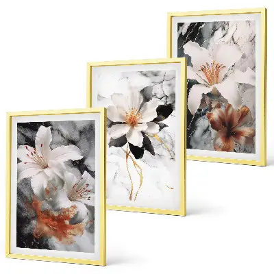 Set tablouri decorative cu model flori din marmură alb-negru