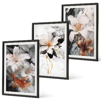 Set tablouri decorative cu model flori din marmură alb-negru