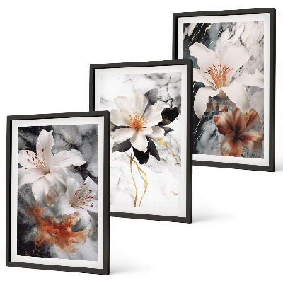 Set tablouri decorative Flori marmură alb negru