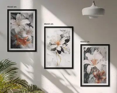 Set tablouri decorative cu model flori din marmură alb-negru