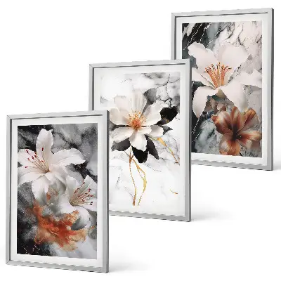 Set tablouri decorative cu model flori din marmură alb-negru