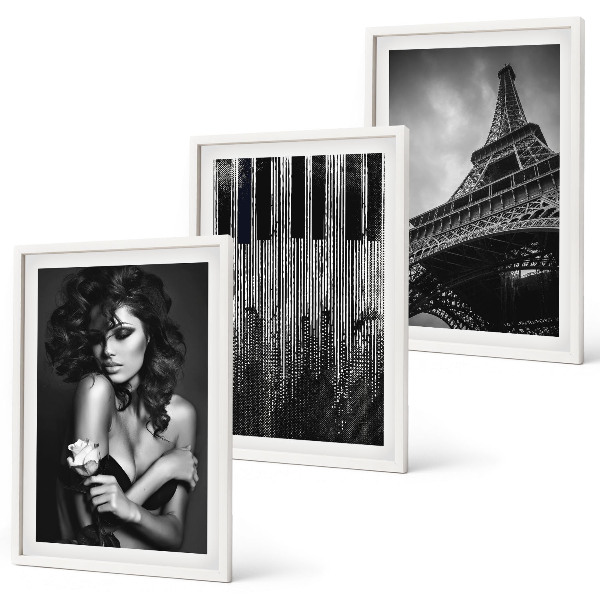 Set tablouri decorative Portretul unei femei cu un trandafir Eiffel