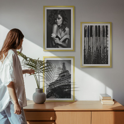 Set tablouri decorative Portretul unei femei cu un trandafir Eiffel