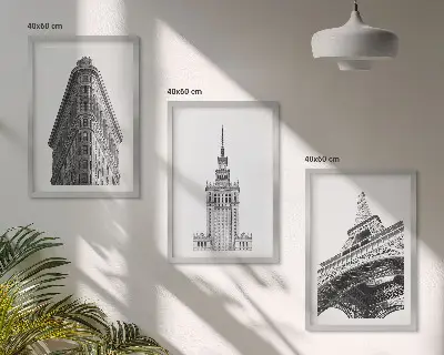 Set de tablouri pentru dormitor cu clădiri arhitecturale alb-negru