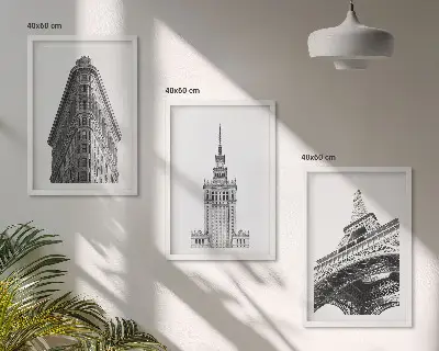 Set de tablouri pentru dormitor cu clădiri arhitecturale alb-negru