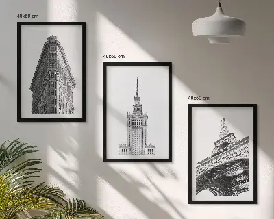 Set de tablouri pentru dormitor cu clădiri arhitecturale alb-negru