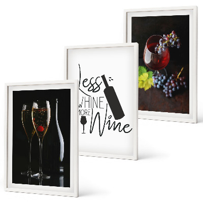 Set tablouri pentru dormitor Pahare de vin cu struguri și inscripție